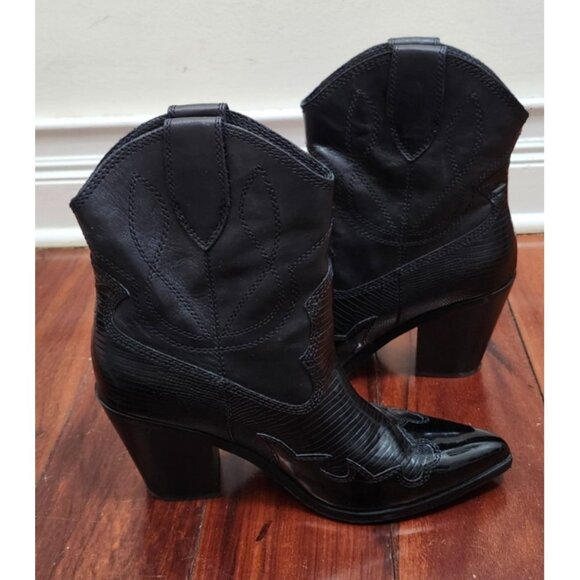 ALDO Nurodeo Black Leather Cowboy Boots Women’s  11 Western Block Heel Pointed - Picture 9 of 16